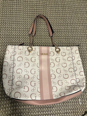 GUESS Pink & White Logo Tote